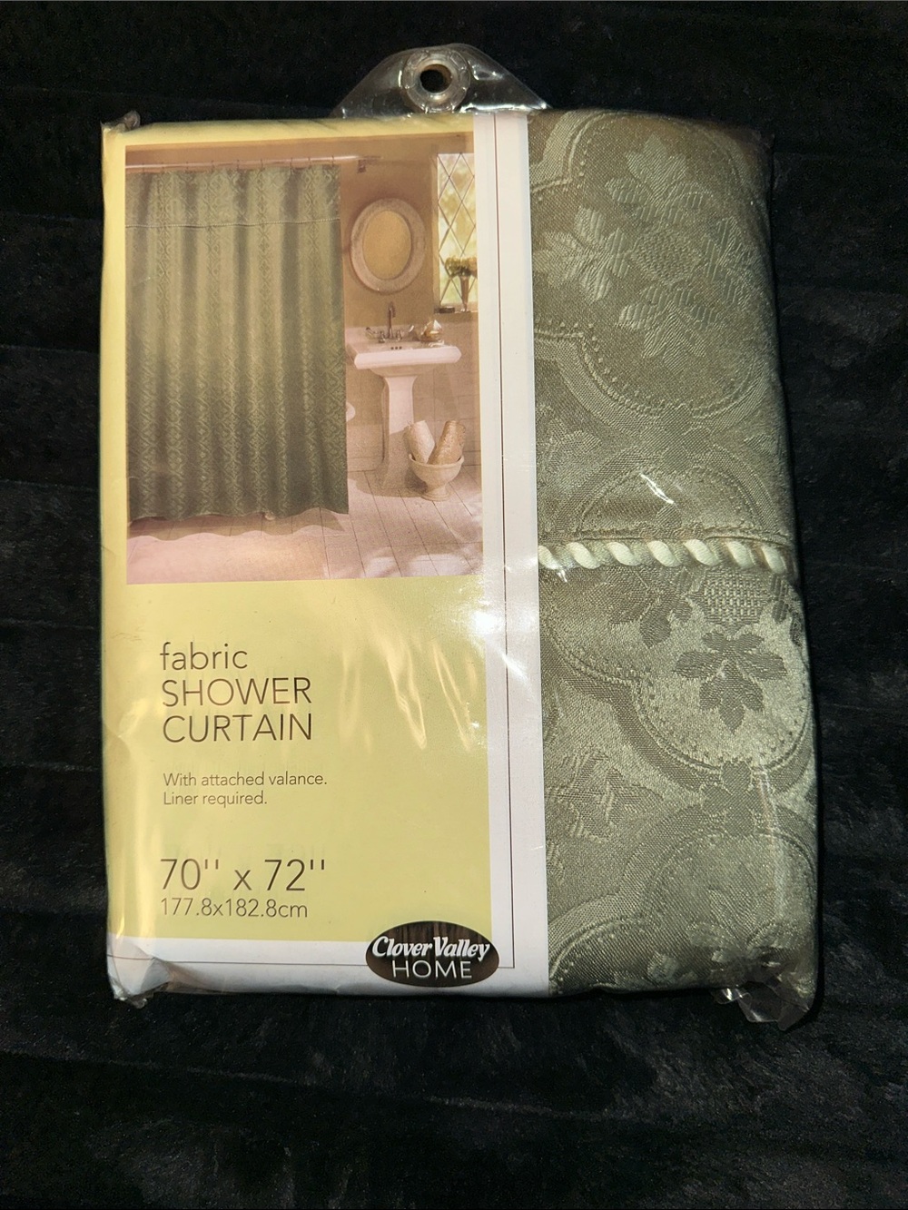 Green Fabric Shower Curtain with Valance